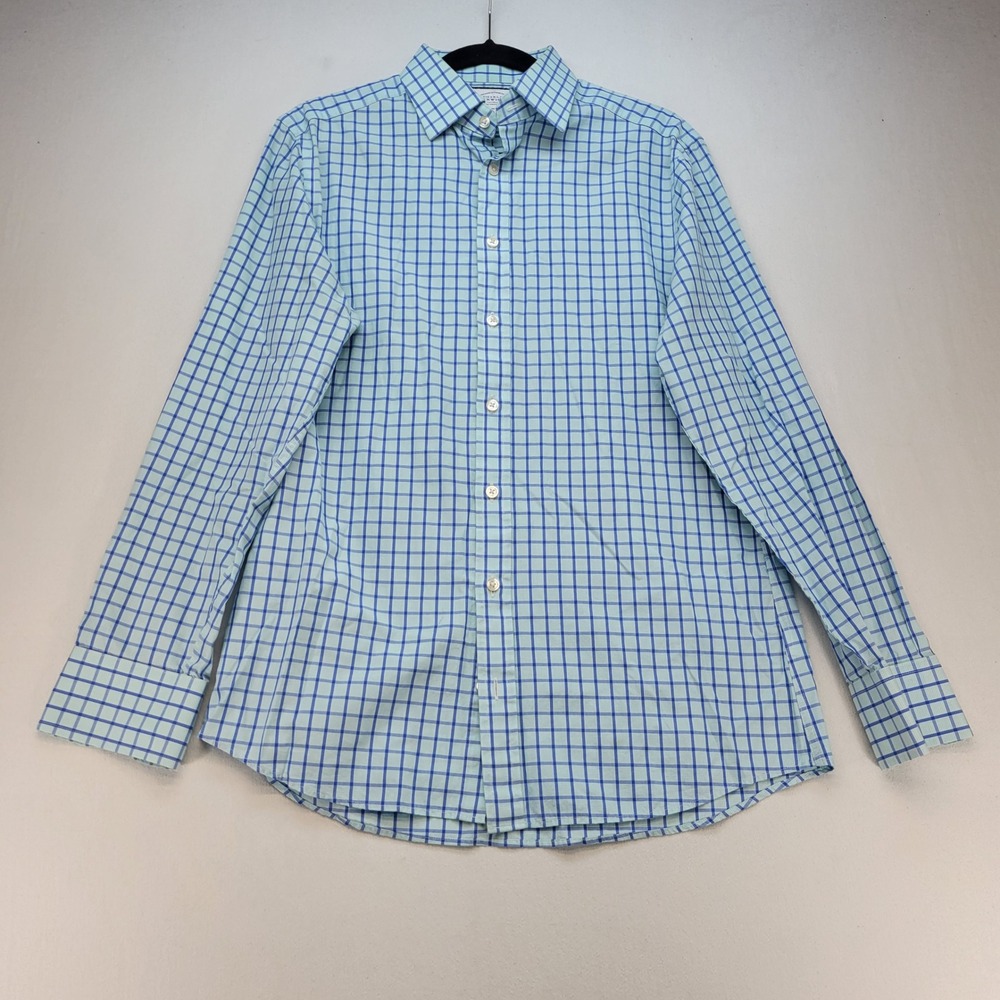 Charles Tyrwhitt Button Down Mens 15.5/34 Blue Check Slim Fit Cotton Shirt